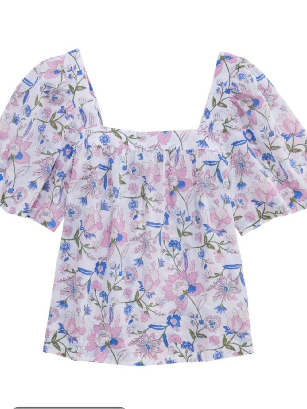 Floral Square-Neck Women’s Top - Pink & Blue